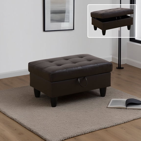 Brown Faux Leather Storage Ottoman for Living Room and Bedroom
