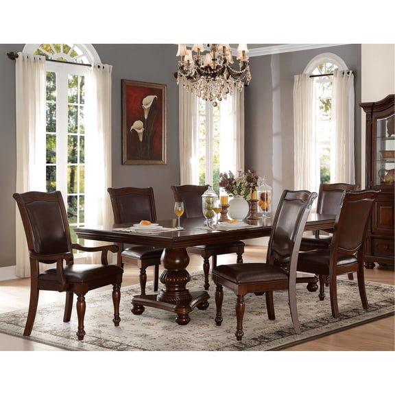 Brown Faux Leather Upholstery - Extendable Dining Table - Home Dining - Seats 6 Comfortably