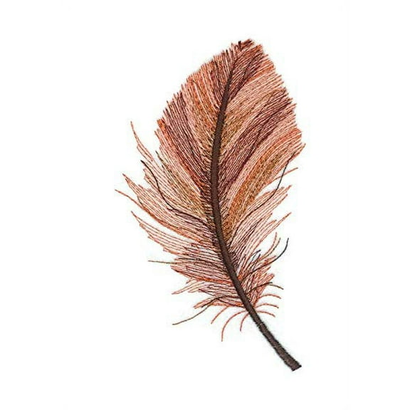 Brown Feather Embroidered Iron on/Sew Patch [6" x 3.2"]