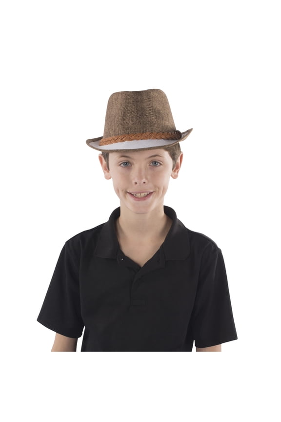 Brown Fedora with White Brim