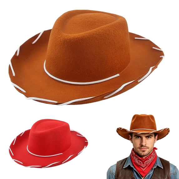 Brown Felt Woody Cowboy Hat for Men Women Western Cowgirl Wide Brim Adjustable Strap Hats for Summer