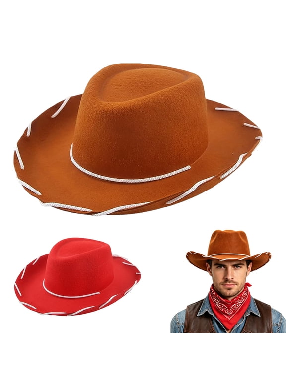 Brown Felt Woody Cowboy Hat for Men Women Western Cowgirl Wide Brim Adjustable Strap Hats for Summer