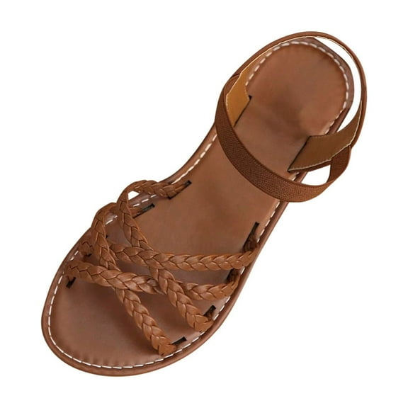 Brown Female Casual Beach Wedge Heels With Round Toe And Open Toe Thick Sole For Spring Outdoor Use Comfortable Women Shoes