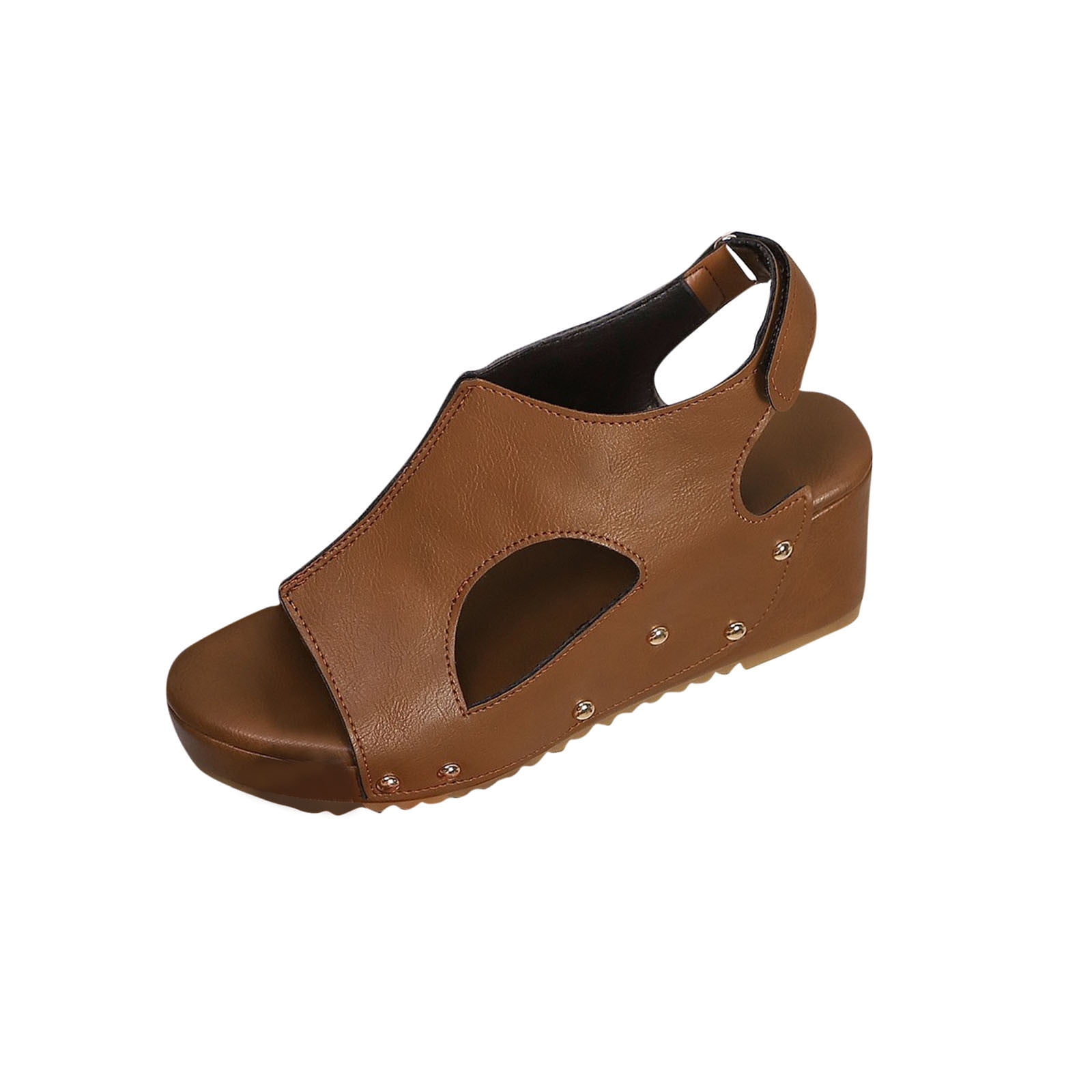 Brown Female Casual Platform Wedge Sandals, 6.5 Cm Heel For Outdoor Fun ...