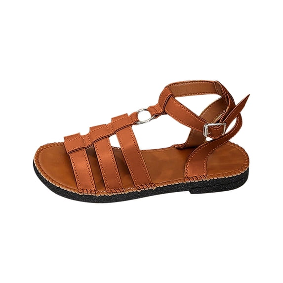 Brown Female Casual Roman Sandals With Round Toe Suitable For Outdoor Relaxation