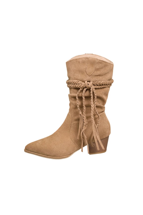 Brown Female Casual Winter Ankle Footwear With Round Toe Side Zipper Closure And Front Lace-Up Low Heel For Practical Everyday Use