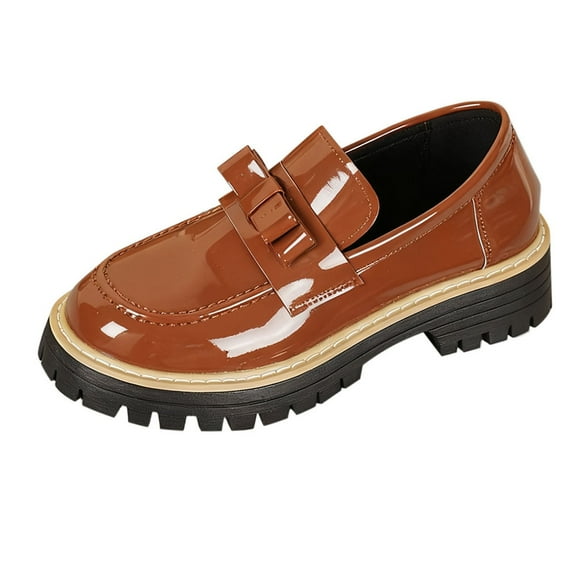 Brown Female Everyday Shoes With Round Toe Bow Low Top British Style Mid Heel For Leisure Outings