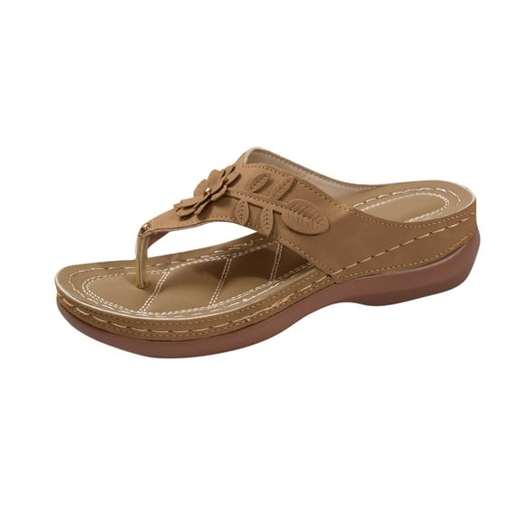 Brown Female Fashion Flower Fish Mouth Wedge Heel Thick Bottom Flip Flops For Summer Use And Casual Events With Durable Build And Comfortable Fit