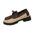 thumbnail image 1 of Brown Female Fashion Loafers Featuring Front Lace-Up Round Toe Flat Thick Sole Chunky Heel For Various Settings, 1 of 9