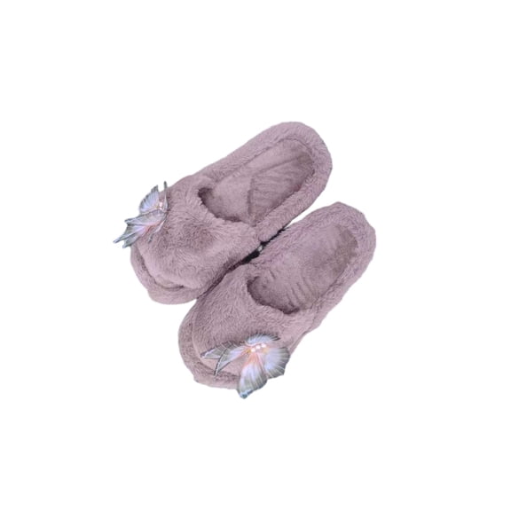 Brown Female Indoor Home Fashionable Sandals With Butterfly Theme For Fall Winter Flat And Comfortable For Lounging