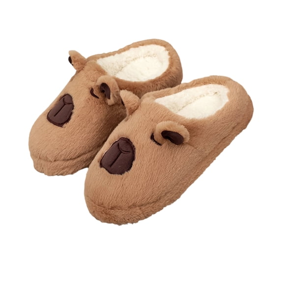 Brown Female Indoor Home Sandals With Capybara Design For Fall Winter Flat And Silent Trendy For Comfortable Wear