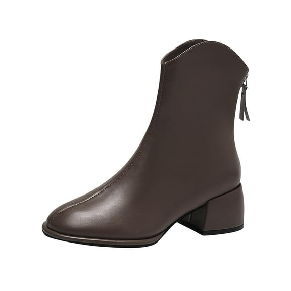 Brown Female Mid Heel Ankle Footwear With Zipper Design For Easy Wear In Various Environments Comfort