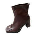 thumbnail image 1 of Brown Female Versatile Square Toe High Heel Skinny Boots With Metal Patterns For Fall Winter Comfortable And Lightweight, 1 of 9