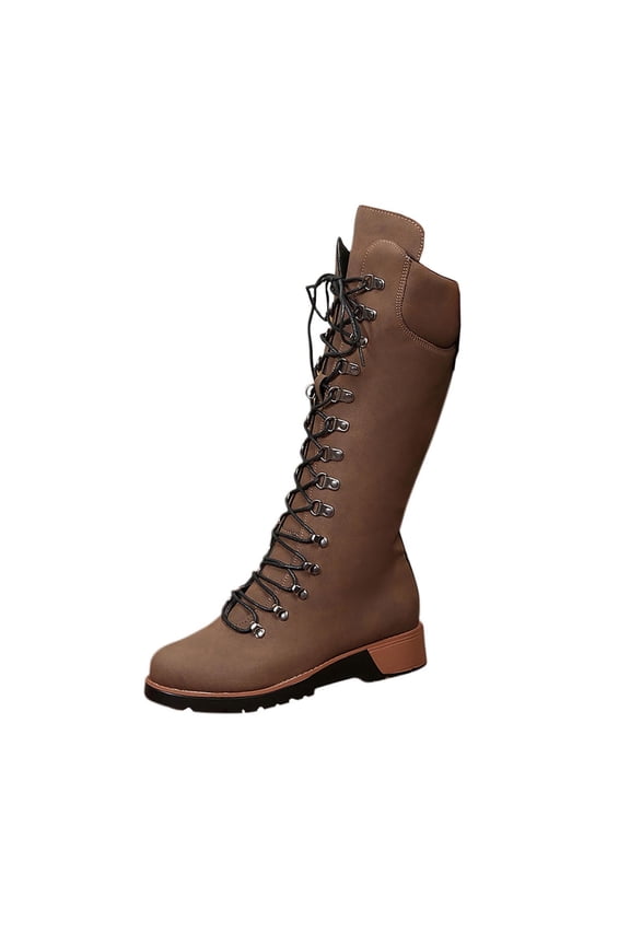 Brown Female Winter Casual Footwear With Front Lace-Up And Mid Heel Designed For Various Occasions