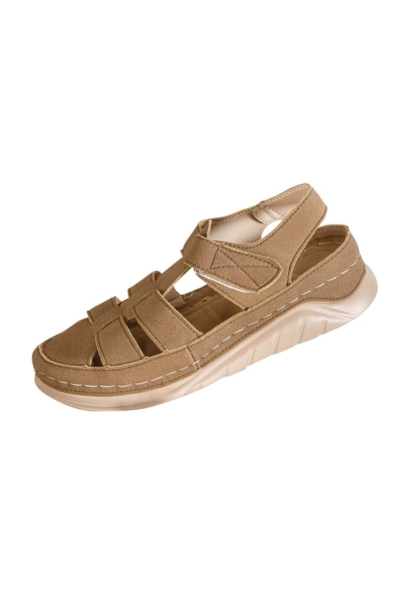 Brown Feminine Casual Sandals With Hollow Design Roman Style Closed Toe And Wedge Heel For Spring Summer