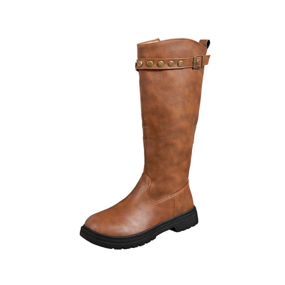 Brown Feminine Fashion Leisure Winter Long Boots With Round Toe And Side Lace-Up For All Day Use
