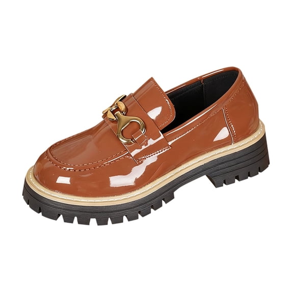 Brown Women'S Casual Loafers Round Toe Slip On Chunky Heel Comfort Flat Shoes Versatile Daily Wear 1.34Lbs