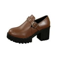 thumbnail image 1 of Brown Women'S Chunky Loafers Platform High Heel Shoes Round Toe Slip-On Comfortable Faux Leather Buckle Decor Casual Dress Shoes Size 41, 1 of 9