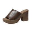 thumbnail image 1 of Brown Feminine Summer Hollow Open Toe Roman High Heels With 3.5 Inch Block Heel For Casual Wear, 1 of 6