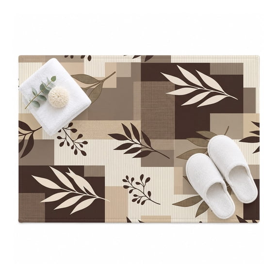 Brown Fern Leaf Area Rug 2'x3', Fall Beige Willow Sprigs Tan Layered ...