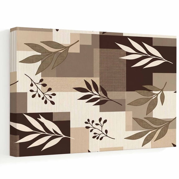 Brown Fern Leaf Canvas Wall Art, Fall Beige Willow Sprigs Tan Layered Blocks Wall Art Prints Artwork Framed Canvas Ready to Hang Art Pictures for Bathroom, Dressing Table, Entryway 12" x 8"
