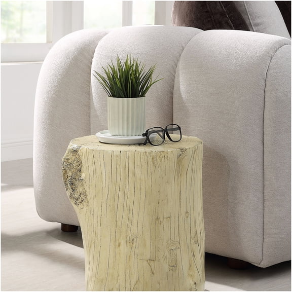 Brown Fiber Concrete Accent Table, Round Engineered Stone End Table with Natural Brown Finish for Living Room, Bedroom, or Office