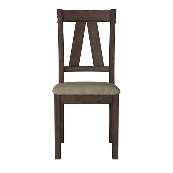 Brown Finish Dining Side Chairs set of 2pc Metal Banded Rivets Cotton Fabric Upholstered Furniture