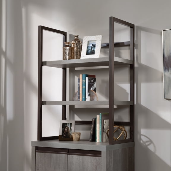 Brown Finish Library Hutch Open Shelving Closed Storage Stylish Addition to Home Office Study