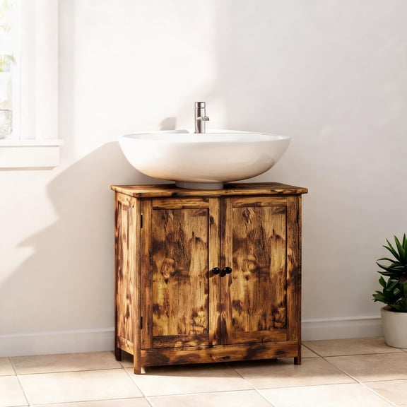 Brown Finish MDF Under Sink Bathroom Vanity Cabinet, 23.5 Inch Bathroom Storage, Contemporary Rustic Style