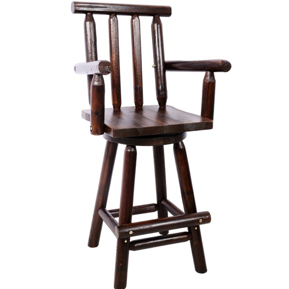 Brown Fir Wood Bar Stool with Armrest / Add Warmth to Any Room