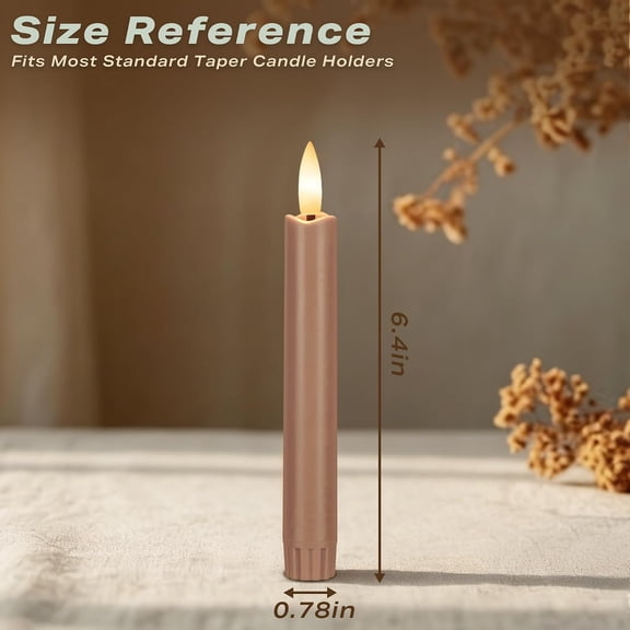 Brown Flameless Taper Candles with Remote, Short Battery Operated LED Candles, 6.4inch Flickering Flameless Candlesticks for Table Centerpiece, Farmhouse, Mantel, Window Decor, Set of 6