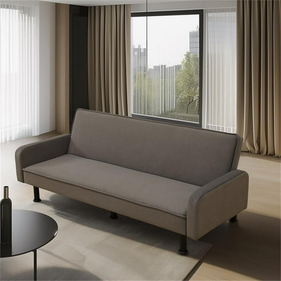 Brown Flannel Living Room Sofa bed with Metal Legs