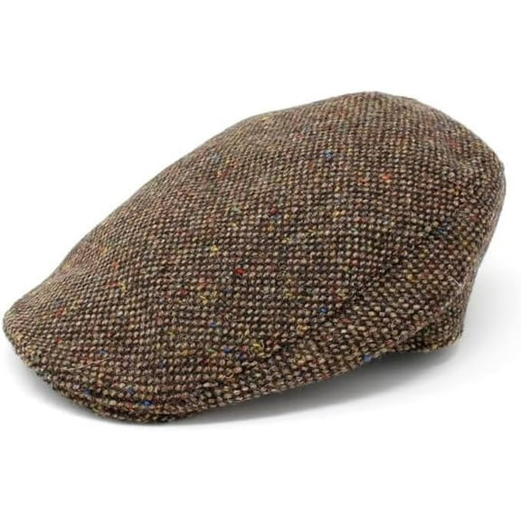 Brown Fleck Donegal Touring Cap Tweed, Slim Fit, Curved Peak, 100% Harris Tweed, Size Small