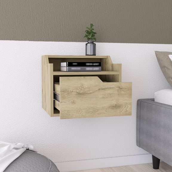 Brown Floating Design - Wall-Mounted for Floor Space Saving - Bedroom Use - Durable and Spacious Storage