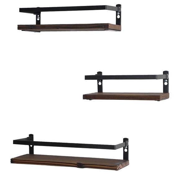 Brown Floating Shelves Wall Mounted Rustic Wood Set of 3