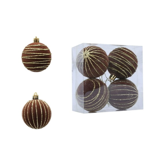 Brown Flocked Christmas Balls Set Of 4 2.36 Inches Glitter Plastic Hanging Ornaments For Christmas Tree Holiday Party Decorations Brown Decorative Balls