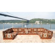 Brown Floor Cushions Sofa, Arabic Majlis Seating Set, Sofa Set Turkish, U Shaped Modular Sofa, Floor Cushions Arabic, Sofa Bed
