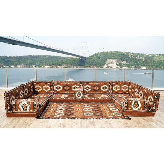 Brown Floor Cushions Sofa, Arabic Majlis Seating Set, Sofa Set Turkish, U Shaped Modular Sofa, Floor Cushions Arabic, Sofa Bed