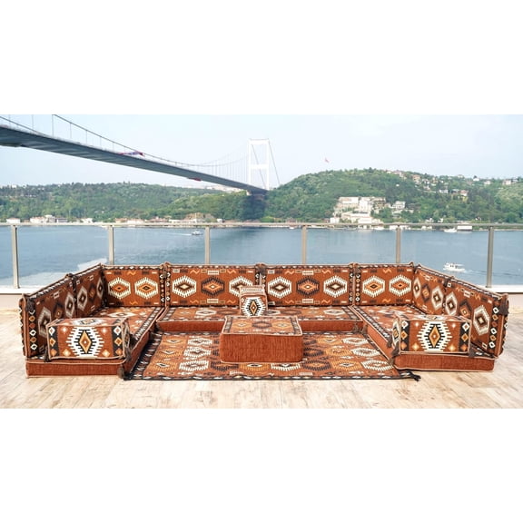 Brown Floor Cushions Sofa, Arabic Majlis Seating Set, Sofa Set Turkish, U Shaped Modular Sofa, Floor Cushions Arabic, Sofa Bed
