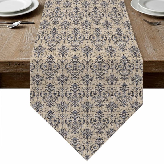 Brown Floral Abstract Table Runner Linen Burlap Table Runner 36 Inches Small Vintage Ethnic Bohemian Flowers Dresser Scarves for Kitchen Island Coffee Dining Room Party Wedding Holiday Decor 13"x36"