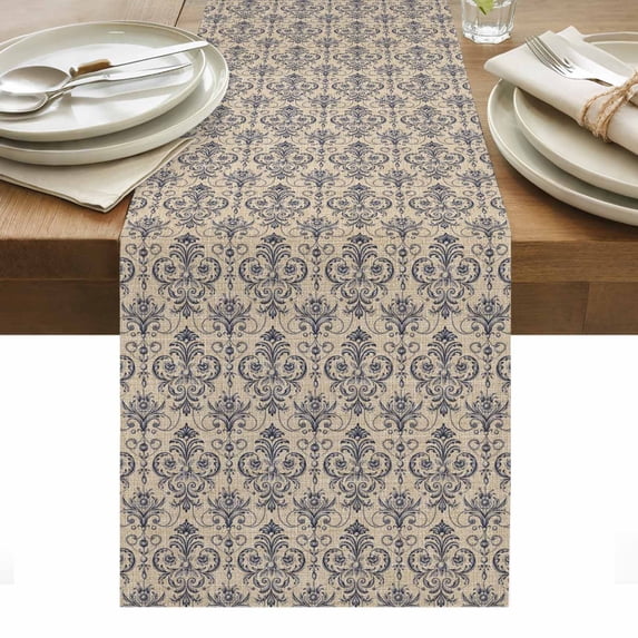 Brown Floral Abstract Table Runner Vintage Ethnic Bohemian Flowers Tablerunners 13 x 70 Inch, Table Decorations Tabletop Scarf for Summer Gathering Holiday Farmhouse Kitchen Dining Decor