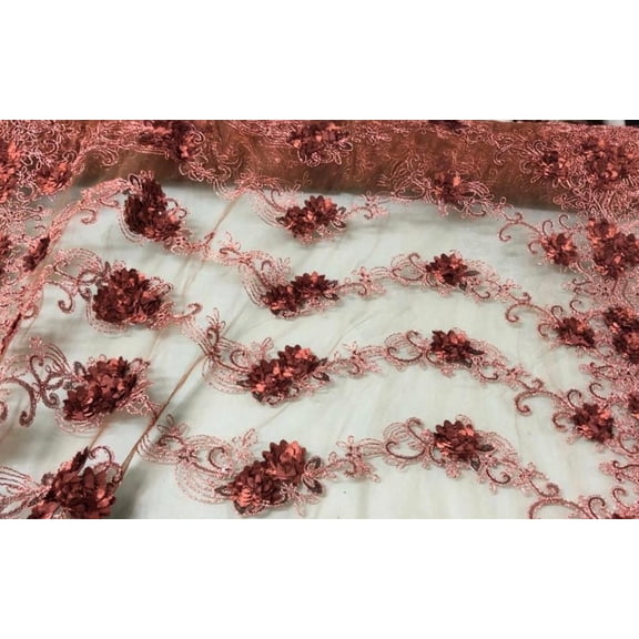 Brown Floral Appliqu Net Lace Fabric, Apparel, Home Decor