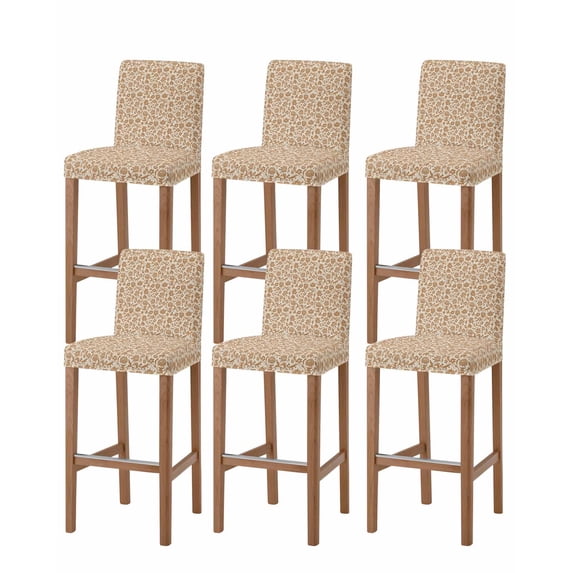 Brown Floral Bar Stool Covers Set of 6, Vintage Rustic Flowers Botanical Spring Stretch Washable Bar Chair Covers with Backs, Removable Pub Counter Height Chair Cover for Kitchen Dining Room Cafe
