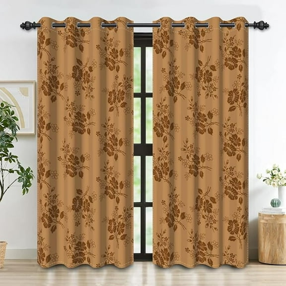 Brown Floral Blackout Curtains For Bedroom Vintage Flowers Room Darkening Curtains For Living Room Farmhouse Thermal Insulated Curtains Grommet Window Drapes 26"W x 63"L (Pack of 2)