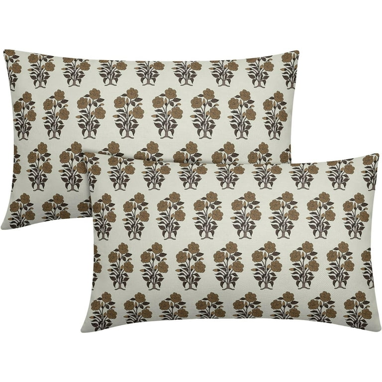 Flower Block Print Throw Pillows | Rectangle Flower Block Print Throw Pillows | Rectangle