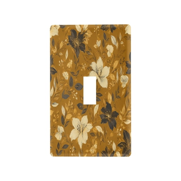Brown Floral Botanical Pattern Decorative Wall Plate, Flame Retardant PC Plastic Light Switch & Outlet Cover with Mounting Screws Fits Toggle Switch