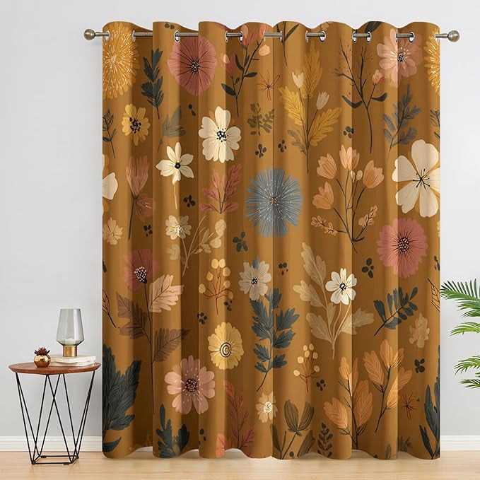 Brown Floral Curtains For Bedroom Decor Rustic Flower Nature Farmhouse brown-floral-curtains-for-bedroom-decor-rustic-flower-nature-farmhouse