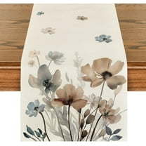 Brown Floral Leaves Spring Table Runner, Seasonal Summer Tablecloth Kitchen Dining Table Decoration for Home Party Decor