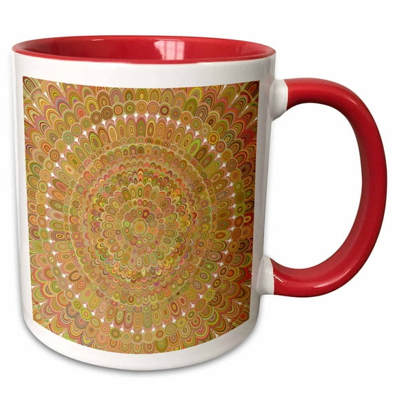 3drose, Brown Floral Mandala - Bohemian Autumn Design, 15oz Two-tone Red Mug