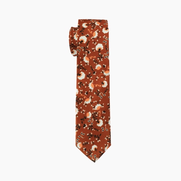 Brown Floral Pattern Skinny Necktie, Wedding Gift